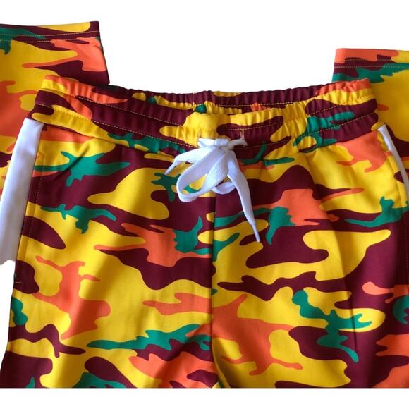 Redfox NWT Unisex Yellow Orange Green Burgundy Camo Print Joggers Size Medium - Picture 7 of 16